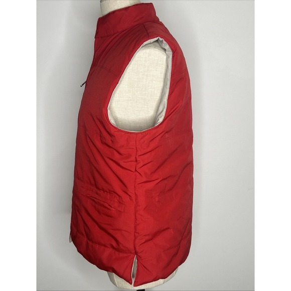 Vintage J. Crew Puffer Vest Women's Medium‎ Red/ Beige Reversible Y2K Full Zip - Picture 5 of 15